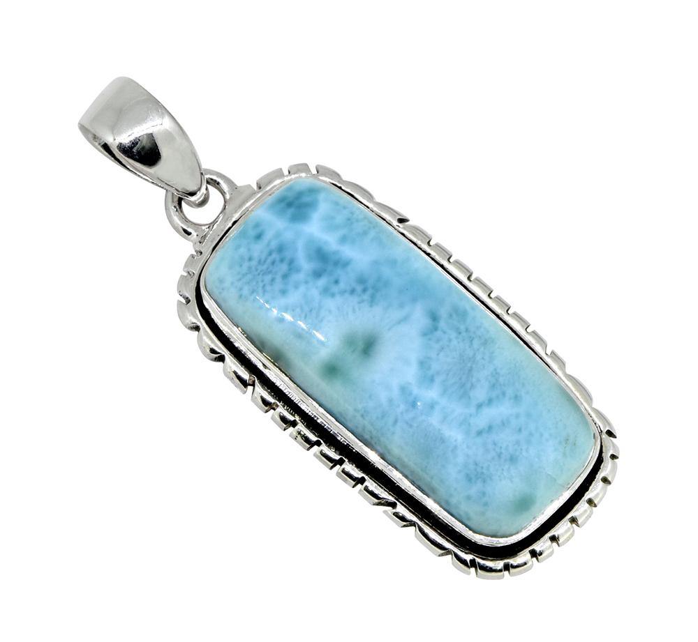 Natural Larimar Solid 925 Sterling Silver Pendant 2" - YoTreasure