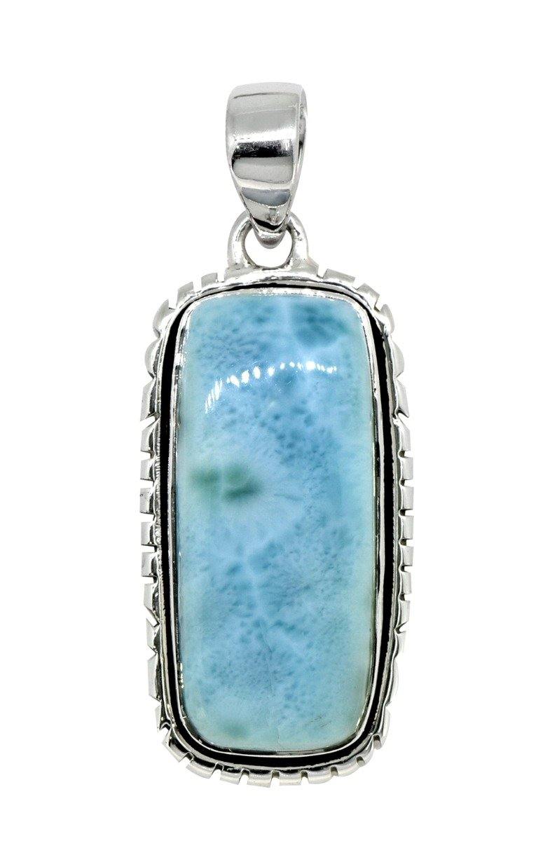 Natural Larimar Solid 925 Sterling Silver Pendant 2" - YoTreasure