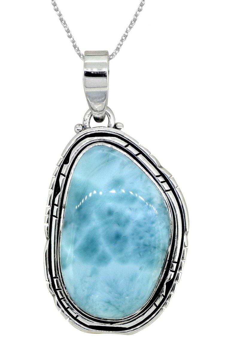 Natural Larimar Solid 925 Sterling Silver Pendant 1.85" - YoTreasure