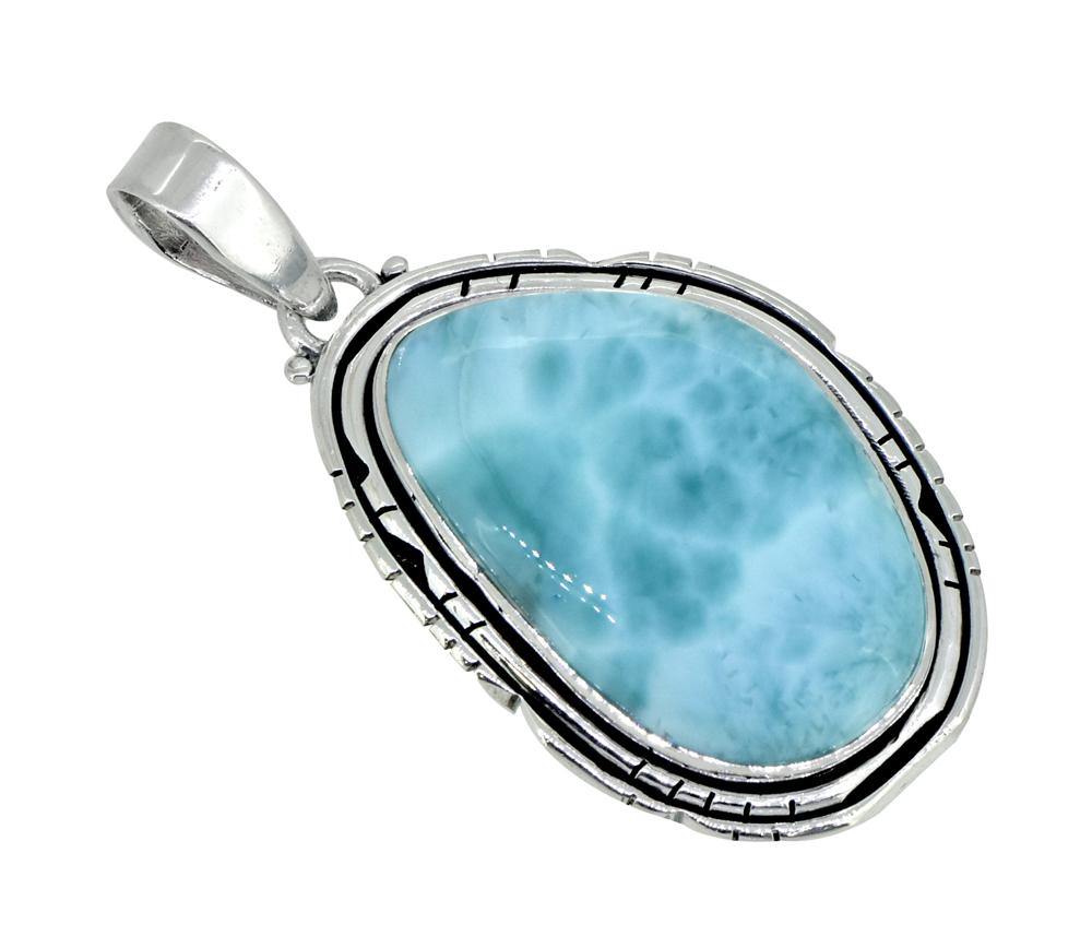 Natural Larimar Solid 925 Sterling Silver Pendant 1.85" - YoTreasure