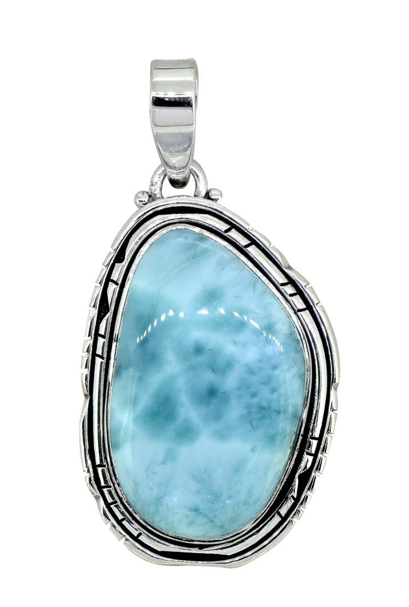 Natural Larimar Solid 925 Sterling Silver Pendant 1.85" - YoTreasure