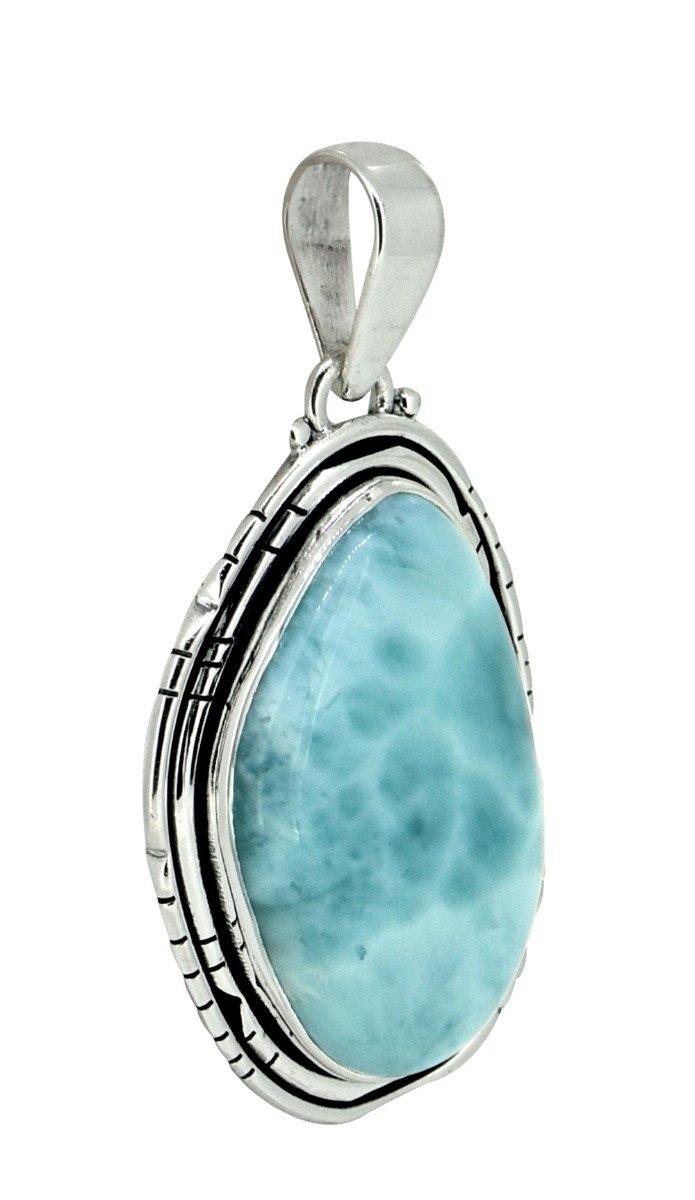 Natural Larimar Solid 925 Sterling Silver Pendant 1.85" - YoTreasure