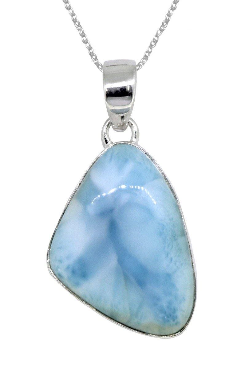 Natural Larimar Solid 925 Sterling Silver Pendant 1 1/2" - YoTreasure