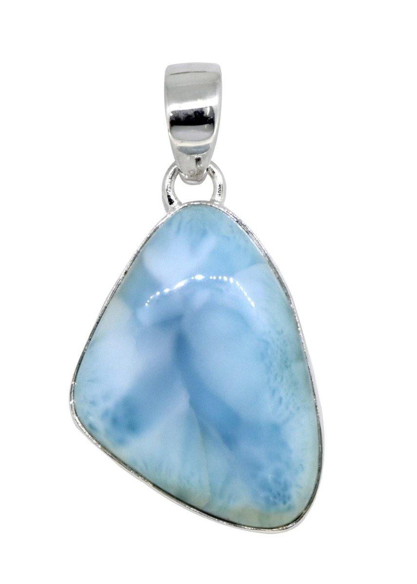 Natural Larimar Solid 925 Sterling Silver Pendant 1 1/2" - YoTreasure