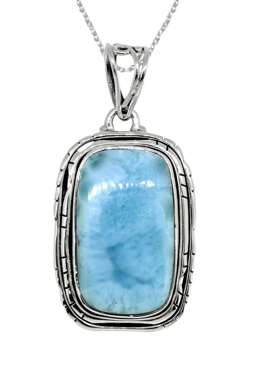 Natural Larimar Solid 925 Sterling Silver Pendant 1 3/4" - YoTreasure