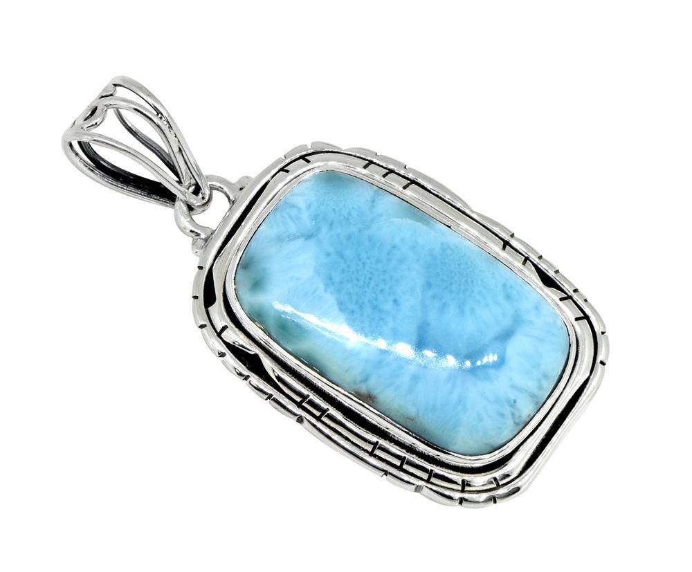 Natural Larimar Solid 925 Sterling Silver Pendant 1 3/4" - YoTreasure
