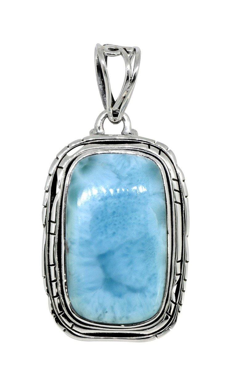 Natural Larimar Solid 925 Sterling Silver Pendant 1 3/4" - YoTreasure