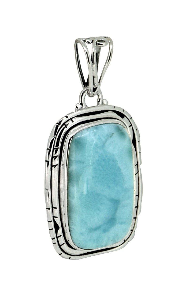 Natural Larimar Solid 925 Sterling Silver Pendant 1 3/4" - YoTreasure