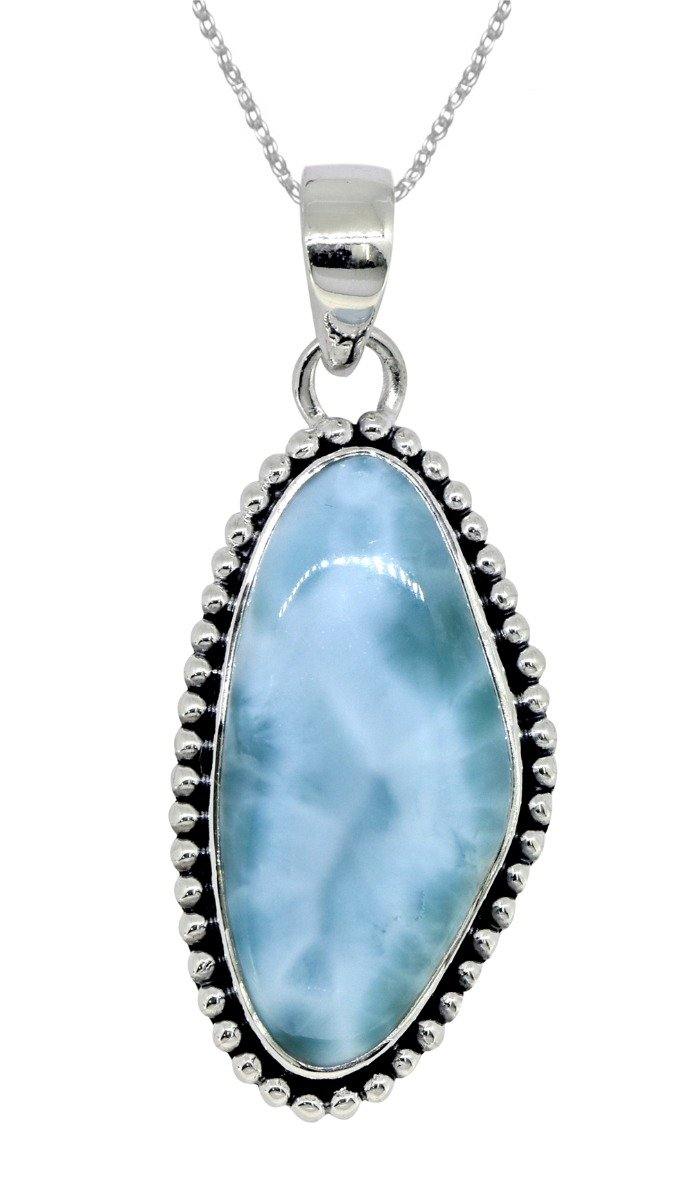Natural Larimar Solid 925 Sterling Silver Pendant 1.92" - YoTreasure