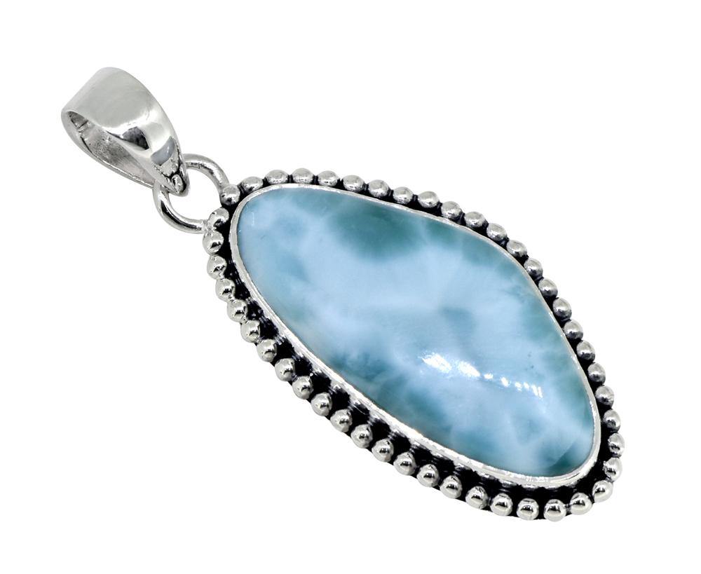 Natural Larimar Solid 925 Sterling Silver Pendant 1.92" - YoTreasure
