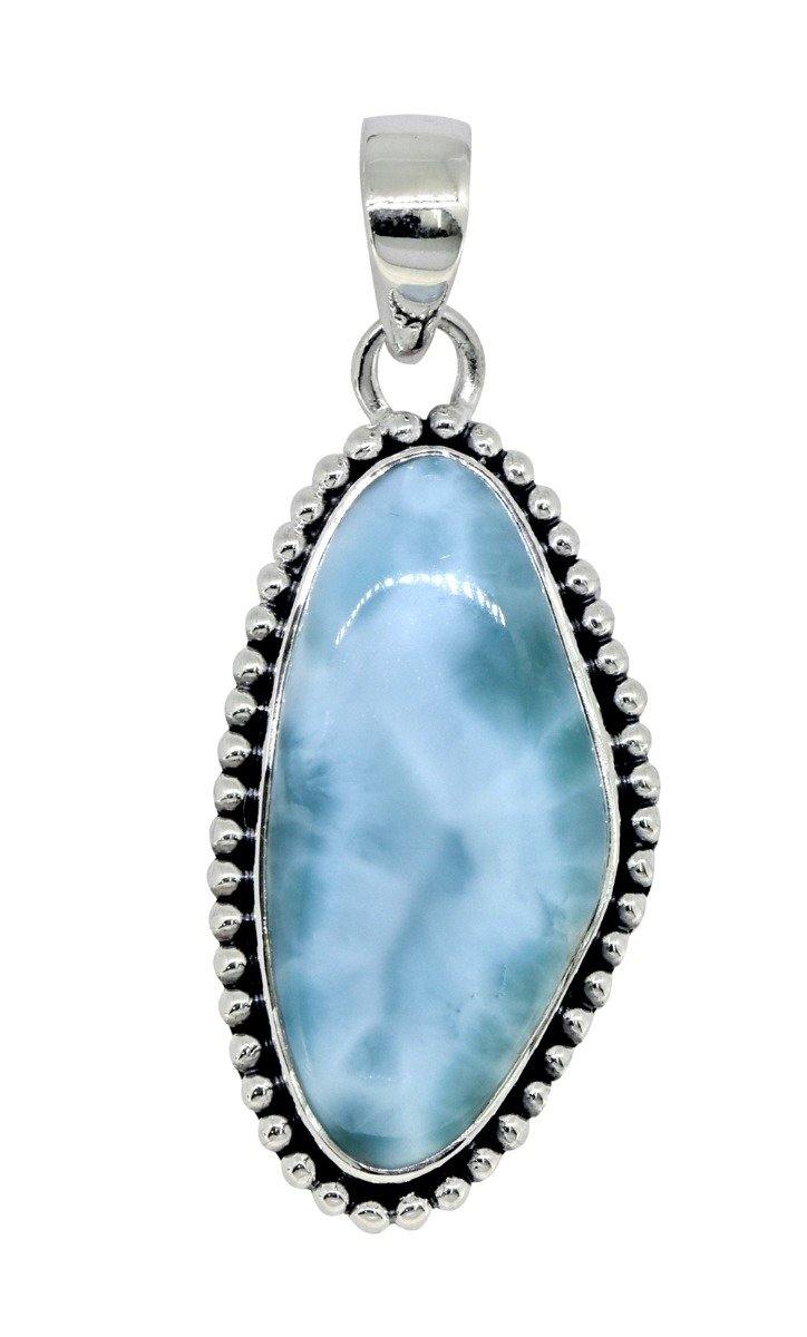 Natural Larimar Solid 925 Sterling Silver Pendant 1.92" - YoTreasure