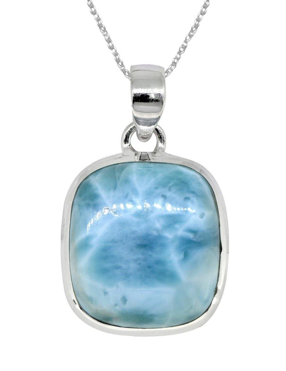Natural Larimar Solid 925 Sterling Silver Pendant 1 1/2" - YoTreasure