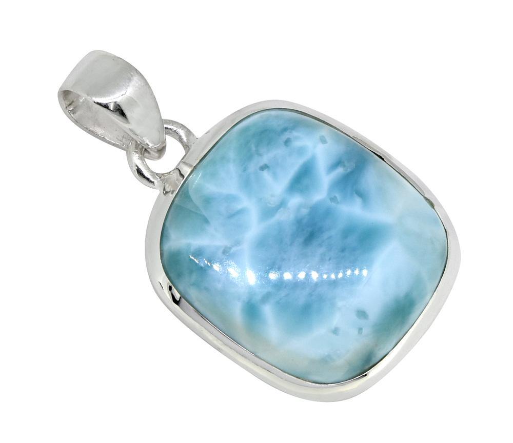 Natural Larimar Solid 925 Sterling Silver Pendant 1 1/2" - YoTreasure