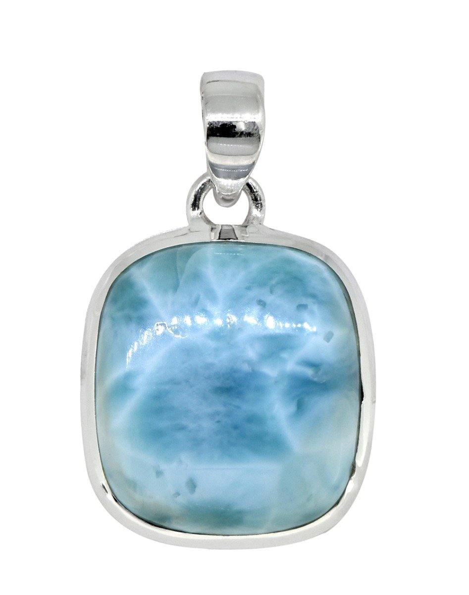 Natural Larimar Solid 925 Sterling Silver Pendant 1 1/2" - YoTreasure