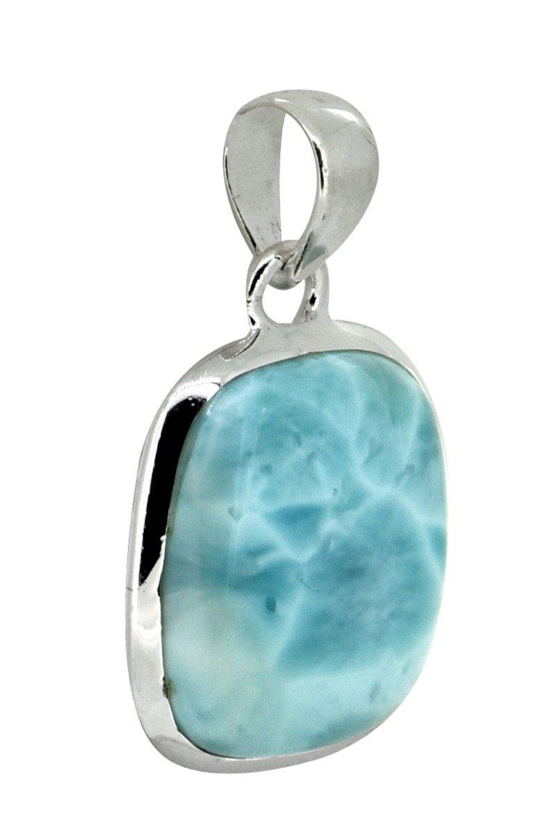 Natural Larimar Solid 925 Sterling Silver Pendant 1 1/2" - YoTreasure