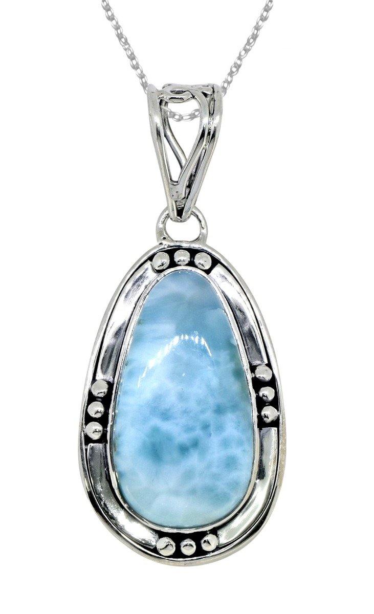 Natural Larimar Solid 925 Sterling Silver Pendant 1.92" - YoTreasure