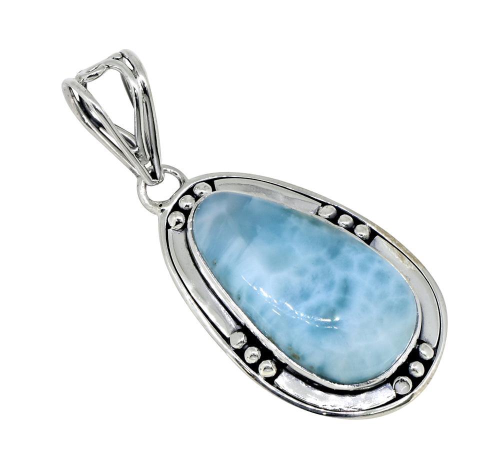 Natural Larimar Solid 925 Sterling Silver Pendant 1.92" - YoTreasure