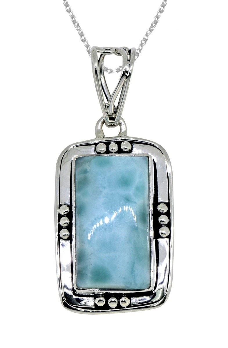 Natural Larimar Solid 925 Sterling Silver Pendant 1 3/4" - YoTreasure