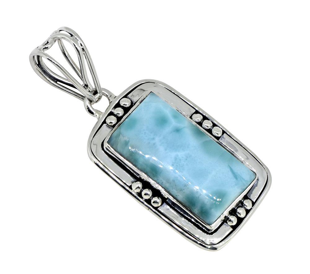 Natural Larimar Solid 925 Sterling Silver Pendant 1 3/4" - YoTreasure