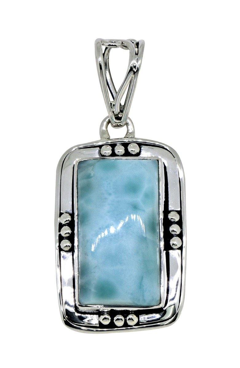 Natural Larimar Solid 925 Sterling Silver Pendant 1 3/4" - YoTreasure