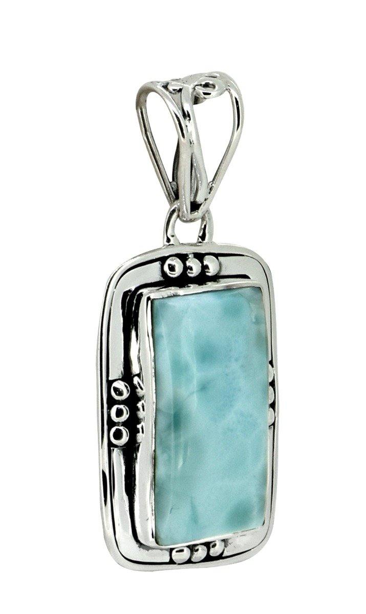 Natural Larimar Solid 925 Sterling Silver Pendant 1 3/4" - YoTreasure
