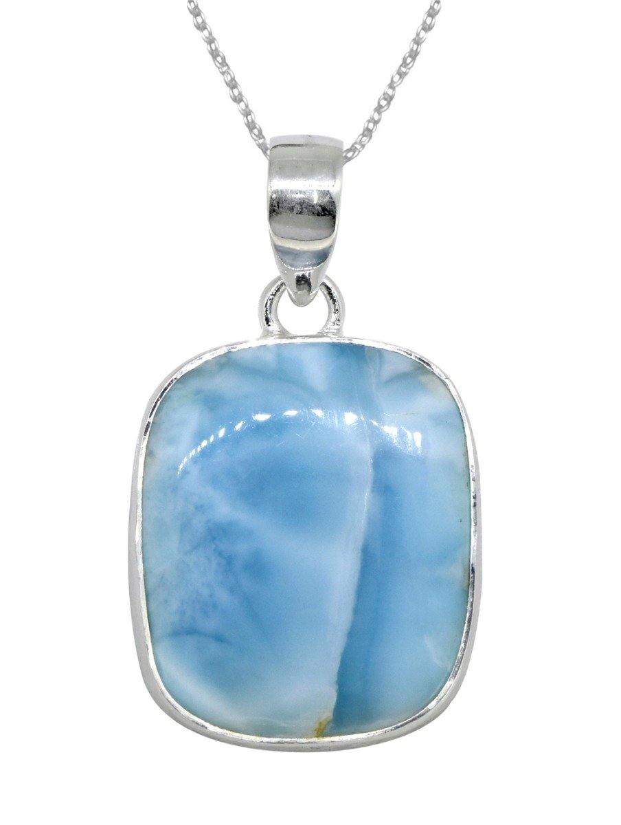 Natural Larimar Solid 925 Sterling Silver Pendant 1 3/4" - YoTreasure