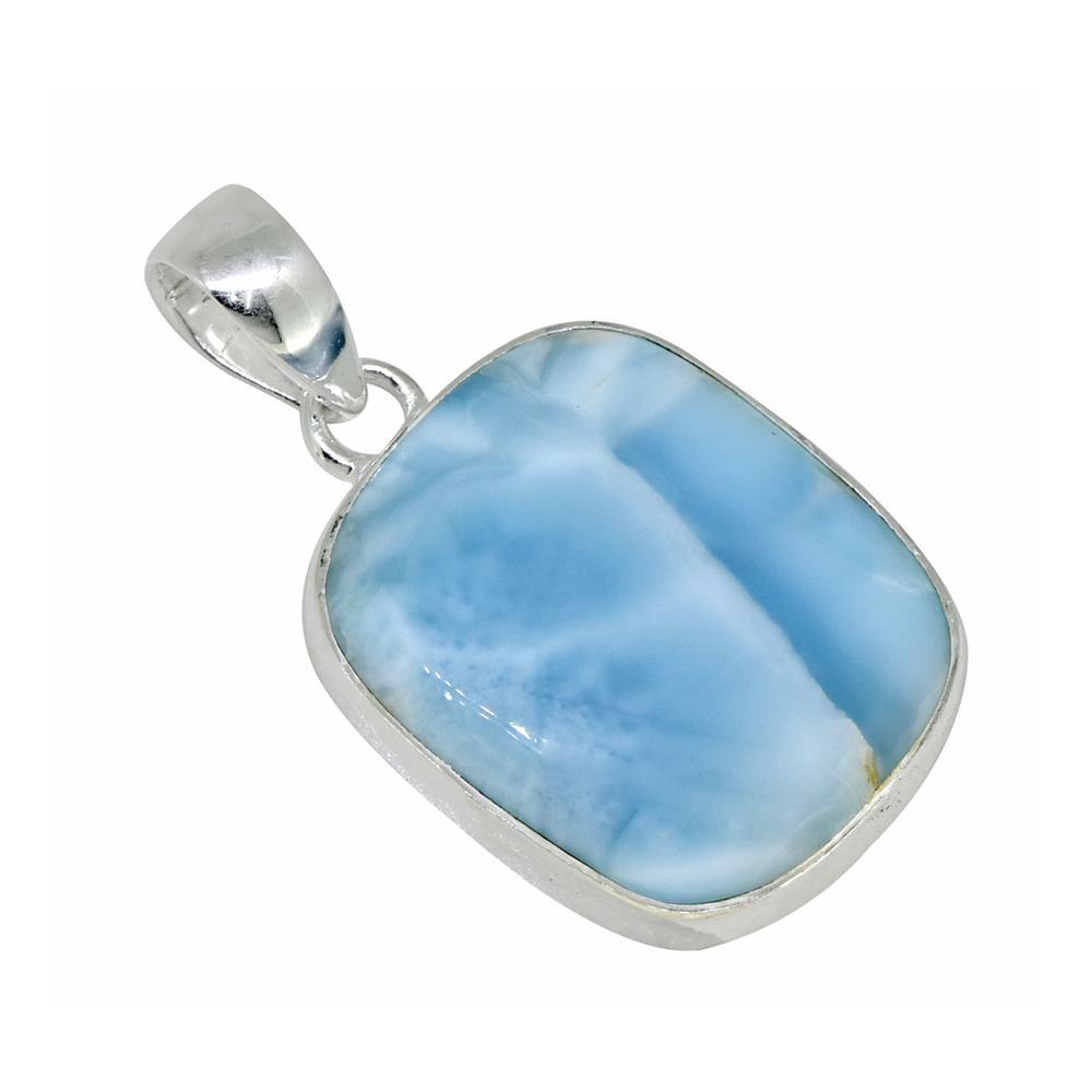 Natural Larimar Solid 925 Sterling Silver Pendant 1 3/4" - YoTreasure