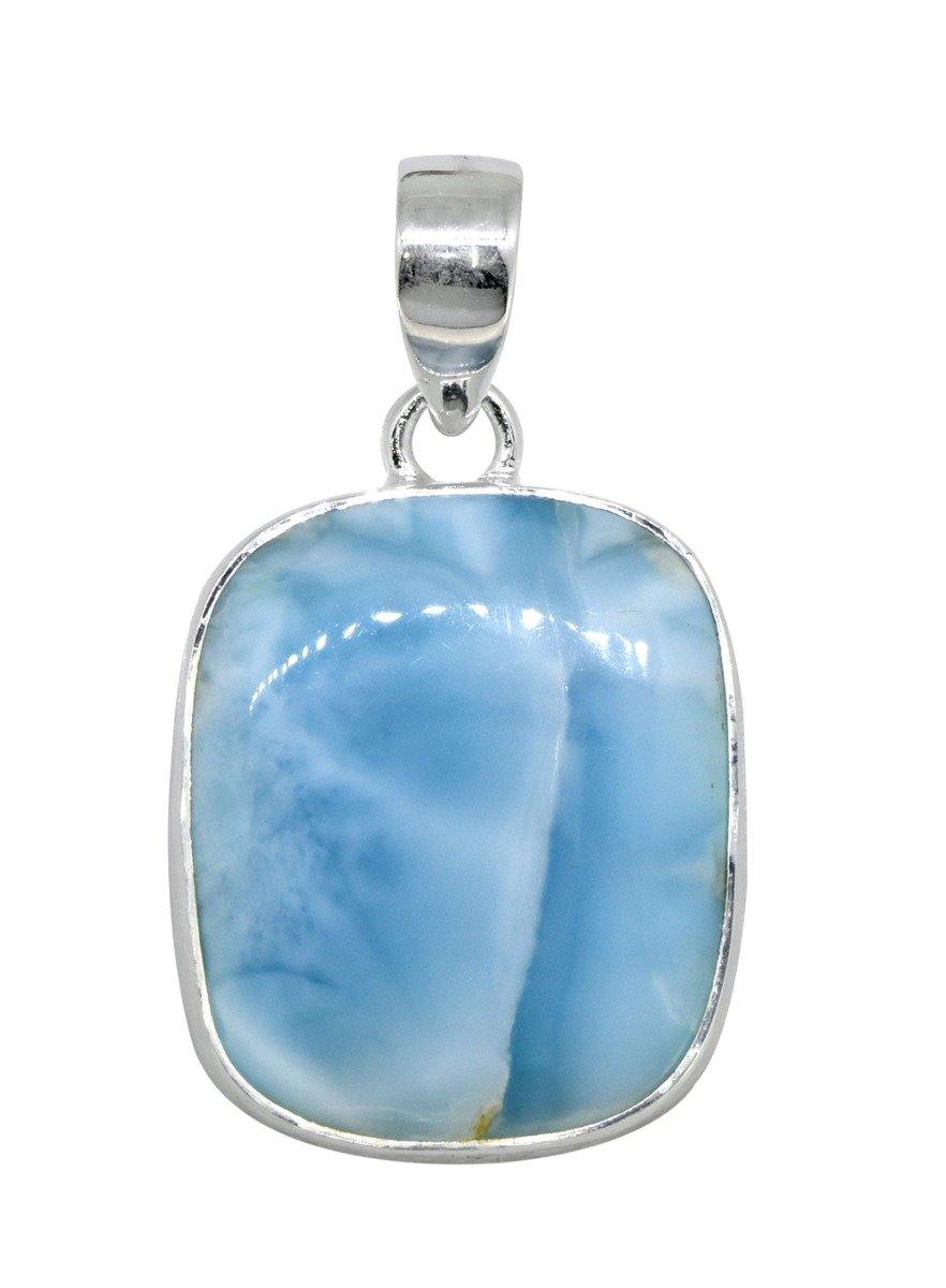 Natural Larimar Solid 925 Sterling Silver Pendant 1 3/4" - YoTreasure