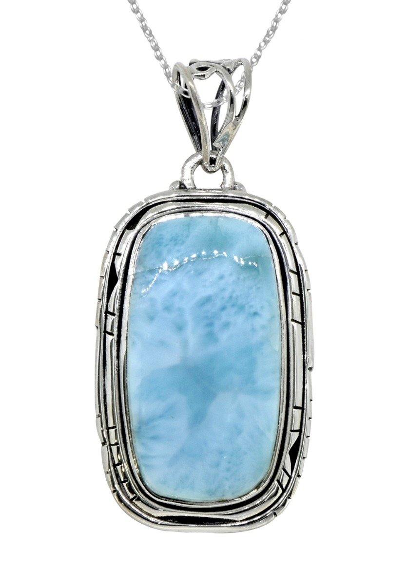 Natural Larimar Solid 925 Sterling Silver Pendant 2" - YoTreasure