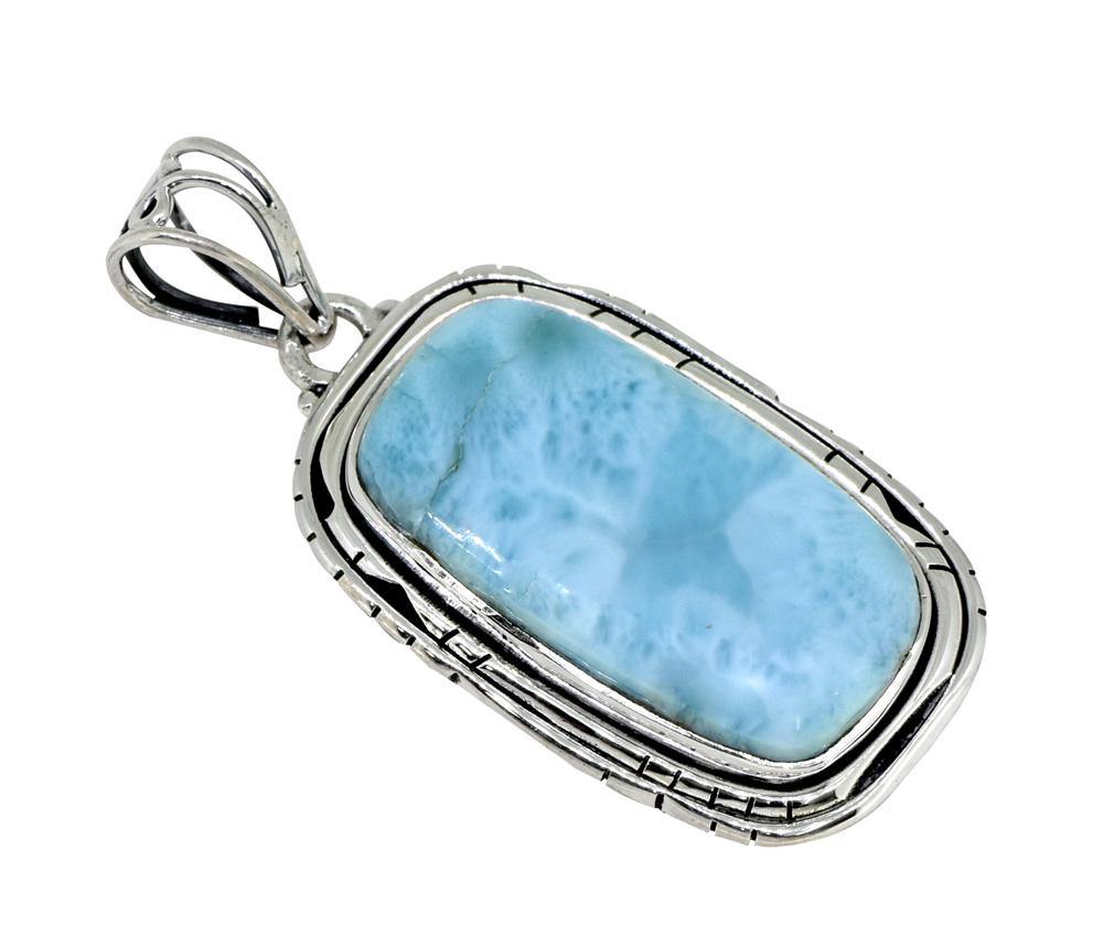 Natural Larimar Solid 925 Sterling Silver Pendant 2" - YoTreasure
