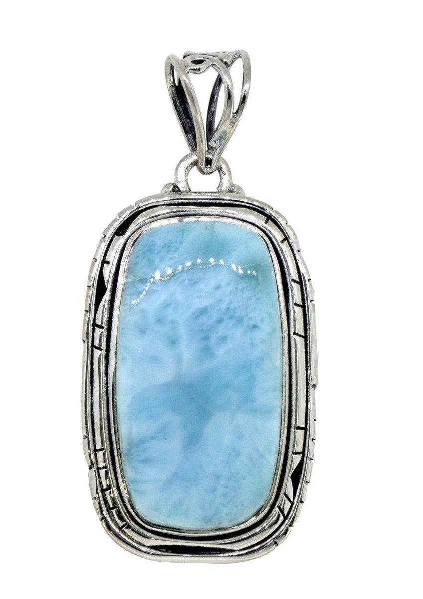 Natural Larimar Solid 925 Sterling Silver Pendant 2" - YoTreasure
