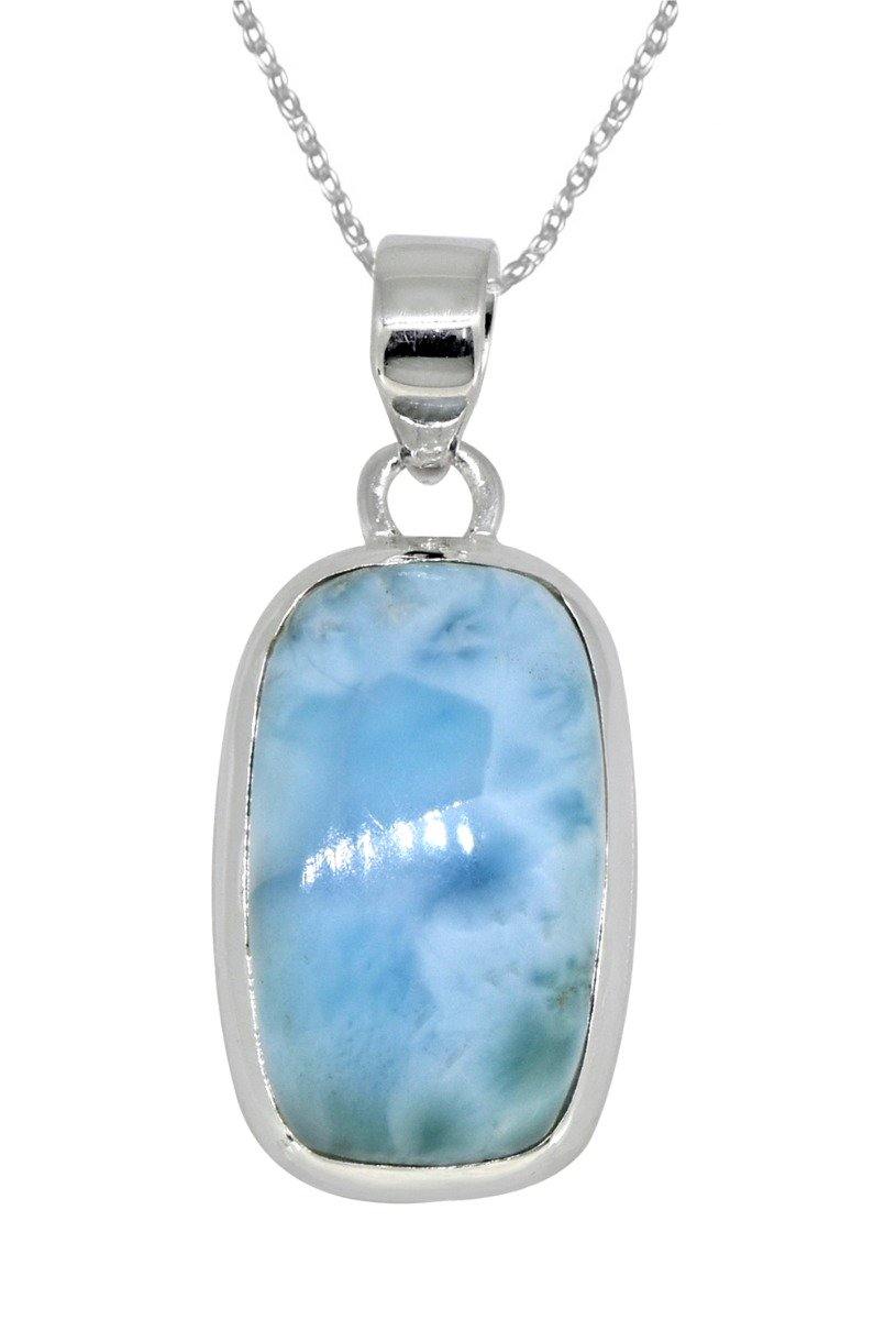 Natural Larimar Solid 925 Sterling Silver Pendant 1 3/4" - YoTreasure