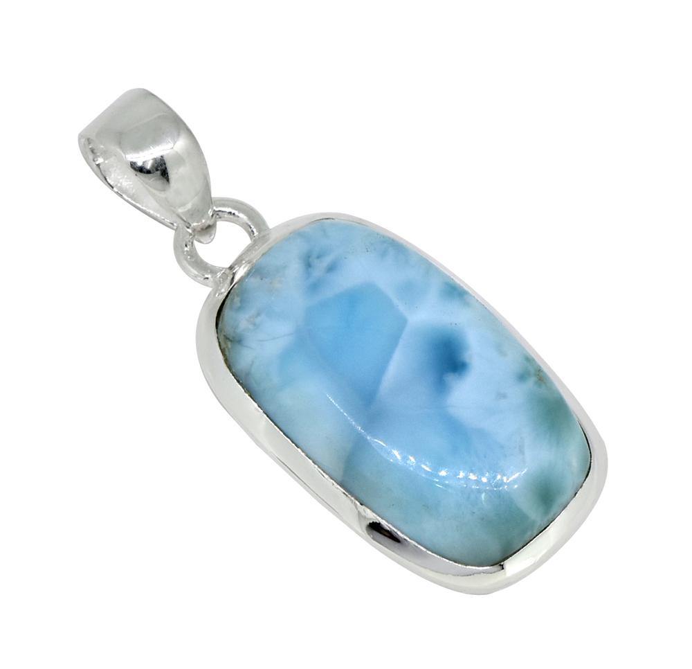 Natural Larimar Solid 925 Sterling Silver Pendant 1 3/4" - YoTreasure