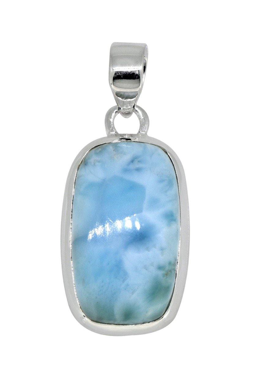 Natural Larimar Solid 925 Sterling Silver Pendant 1 3/4" - YoTreasure