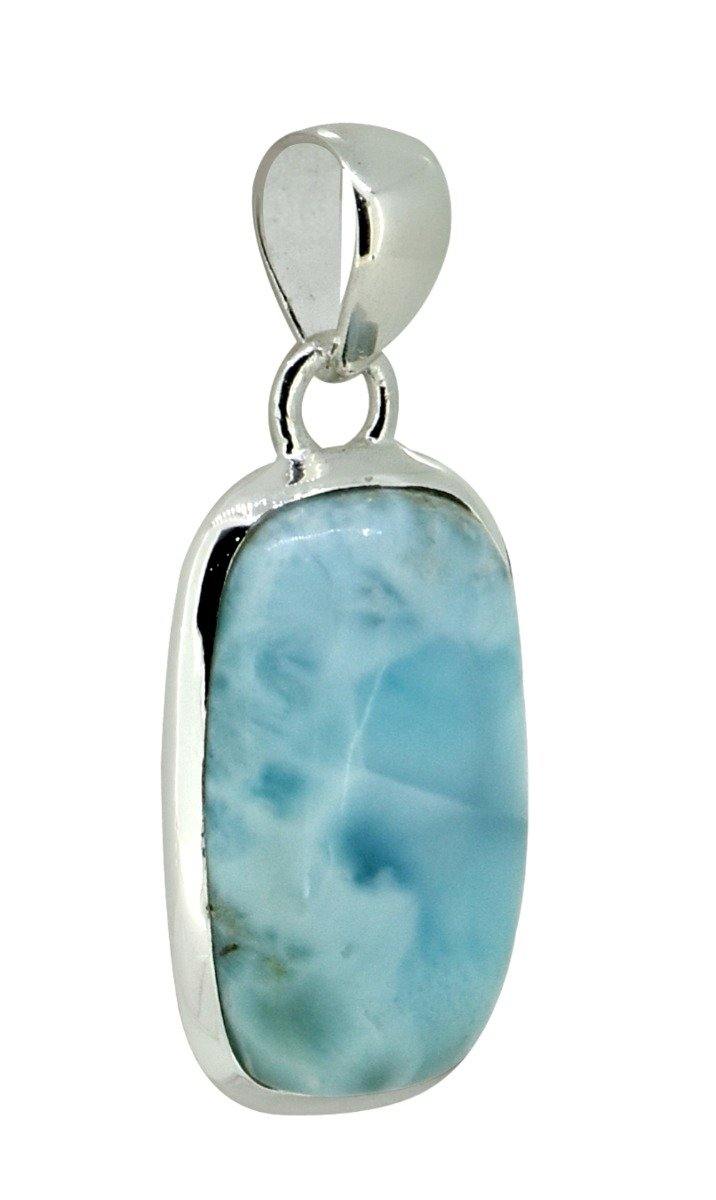 Natural Larimar Solid 925 Sterling Silver Pendant 1 3/4" - YoTreasure