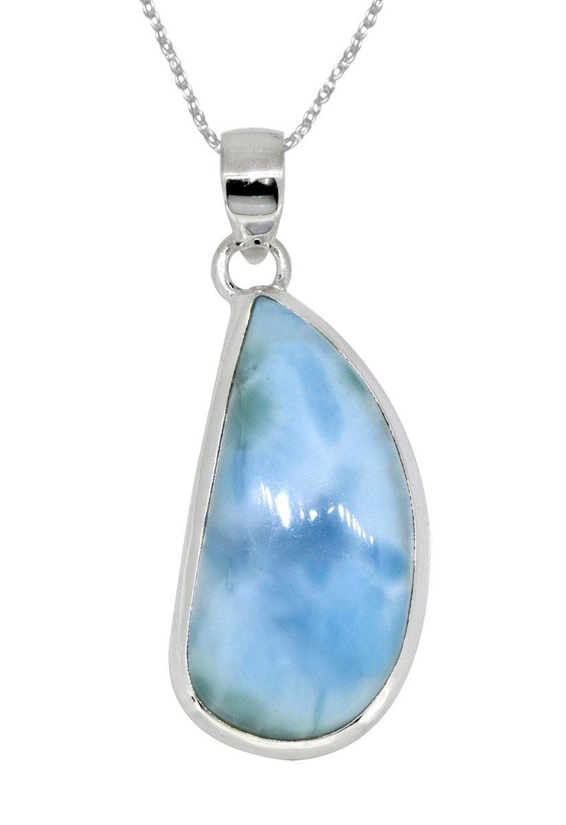 Natural Larimar Solid 925 Sterling Silver Pendant 2" - YoTreasure