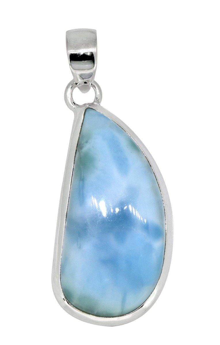 Natural Larimar Solid 925 Sterling Silver Pendant 2" - YoTreasure