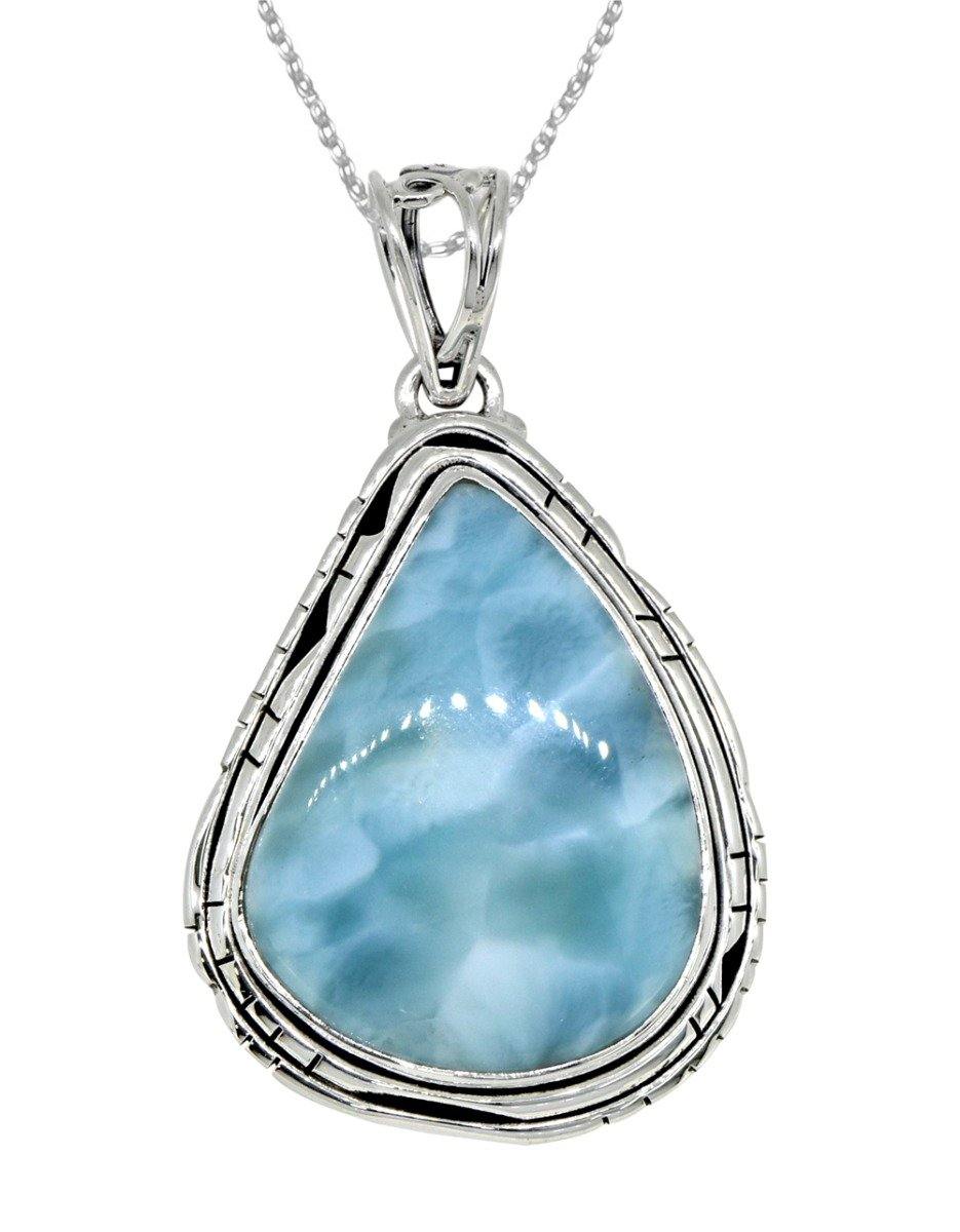 Natural Larimar Solid 925 Sterling Silver Pendant 2" - YoTreasure