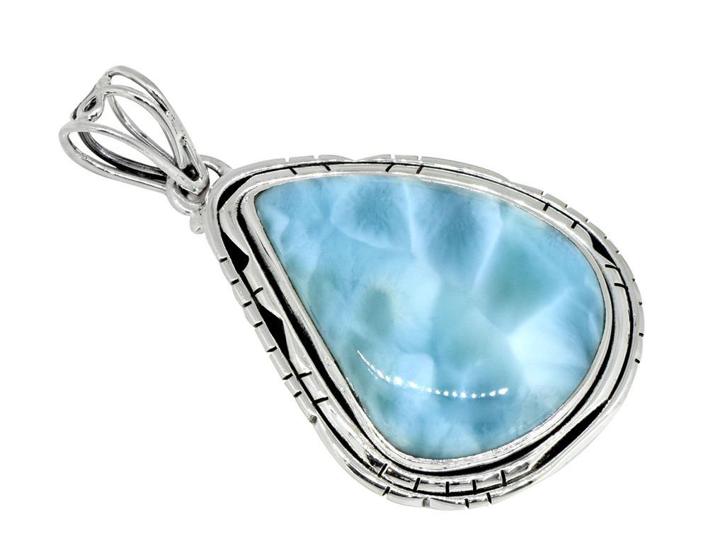 Natural Larimar Solid 925 Sterling Silver Pendant 2" - YoTreasure