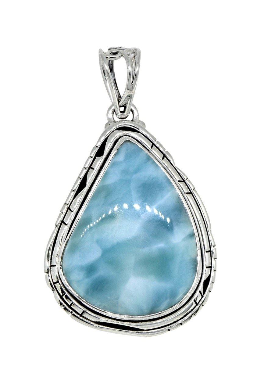 Natural Larimar Solid 925 Sterling Silver Pendant 2" - YoTreasure
