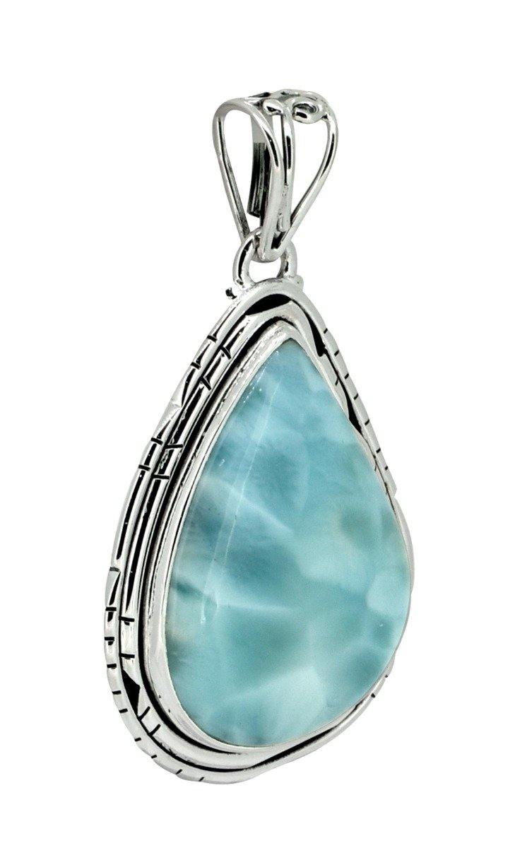 Natural Larimar Solid 925 Sterling Silver Pendant 2" - YoTreasure