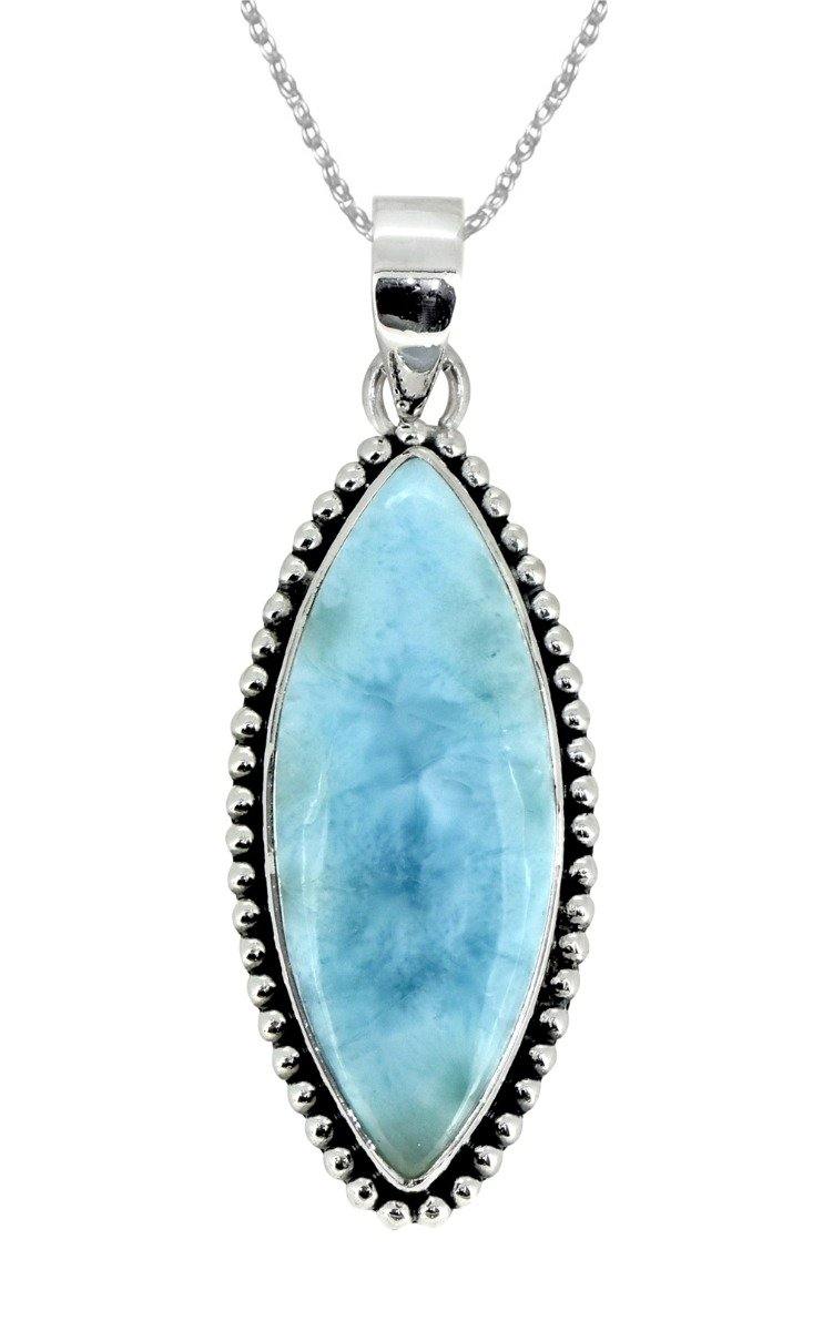 Natural Larimar Solid 925 Sterling Silver Pendant 2" - YoTreasure