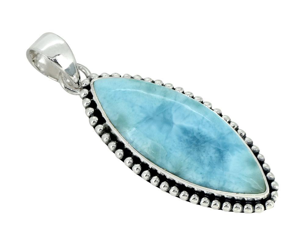 Natural Larimar Solid 925 Sterling Silver Pendant 2" - YoTreasure