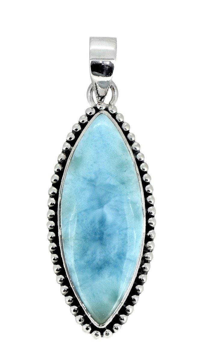 Natural Larimar Solid 925 Sterling Silver Pendant 2" - YoTreasure