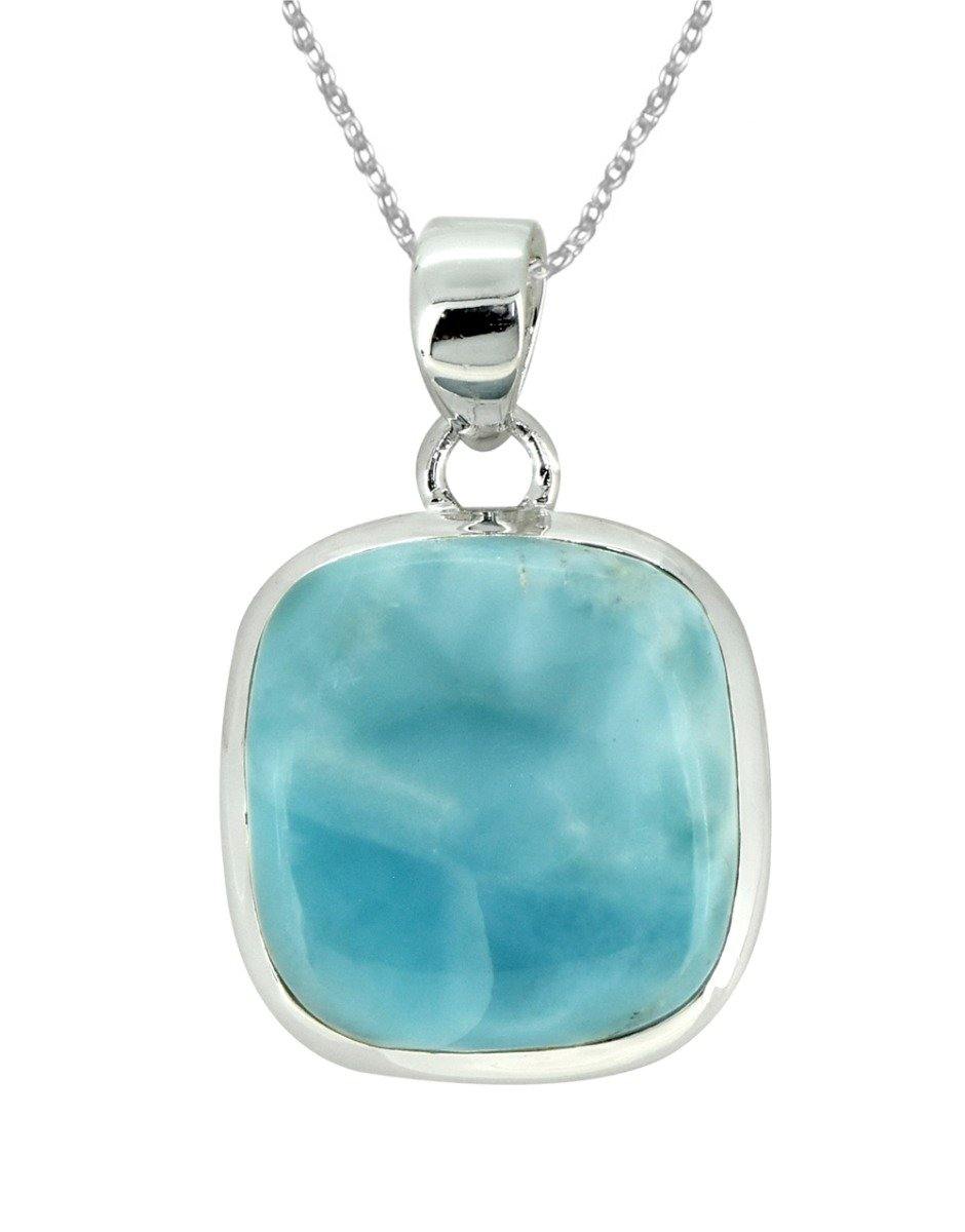 Natural Larimar Solid 925 Sterling Silver Pendant 1 1/2" - YoTreasure
