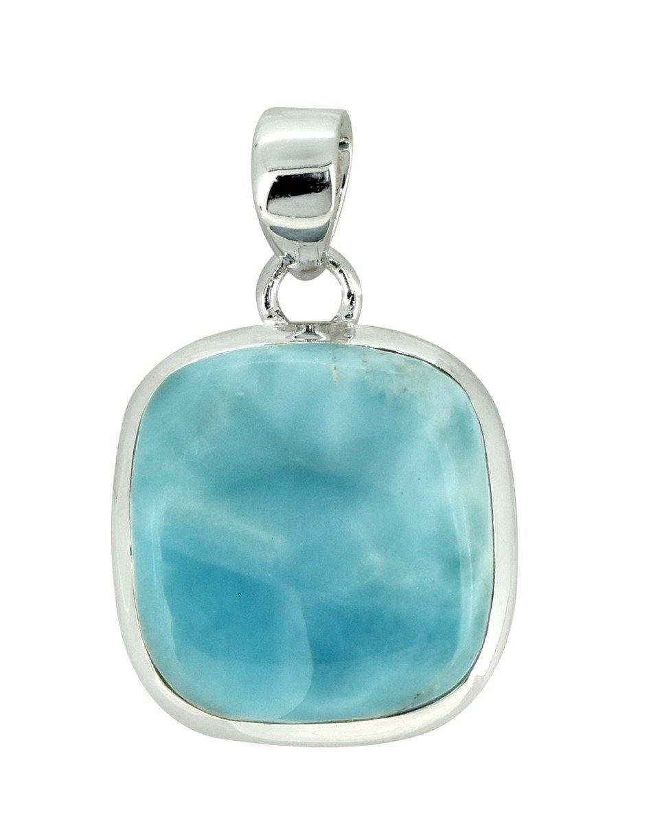 Natural Larimar Solid 925 Sterling Silver Pendant 1 1/2" - YoTreasure