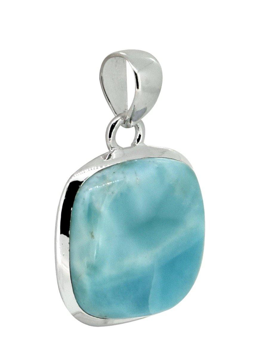 Natural Larimar Solid 925 Sterling Silver Pendant 1 1/2" - YoTreasure