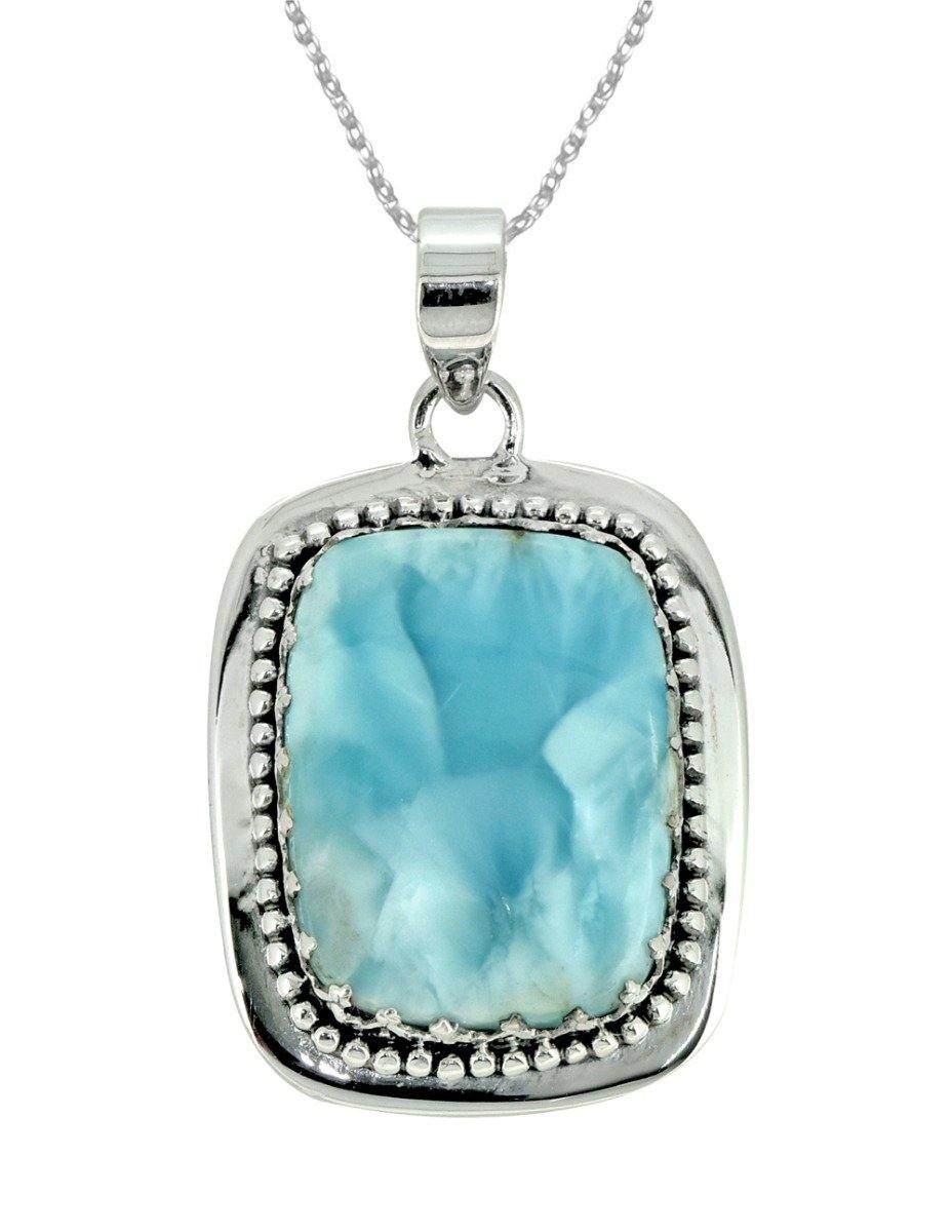 Natural Larimar Solid 925 Sterling Silver Pendant 1 3/4" - YoTreasure