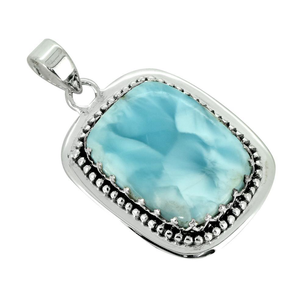 Natural Larimar Solid 925 Sterling Silver Pendant 1 3/4" - YoTreasure