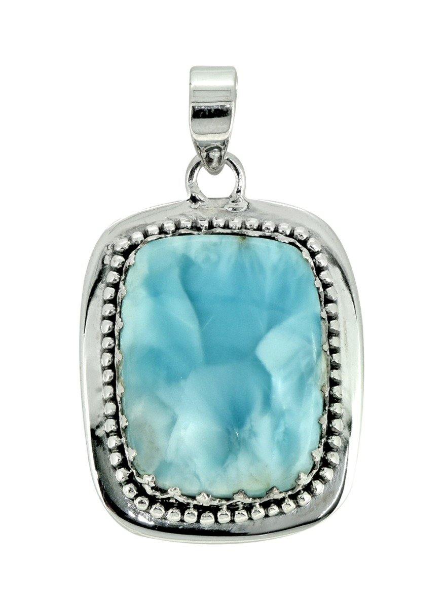 Natural Larimar Solid 925 Sterling Silver Pendant 1 3/4" - YoTreasure